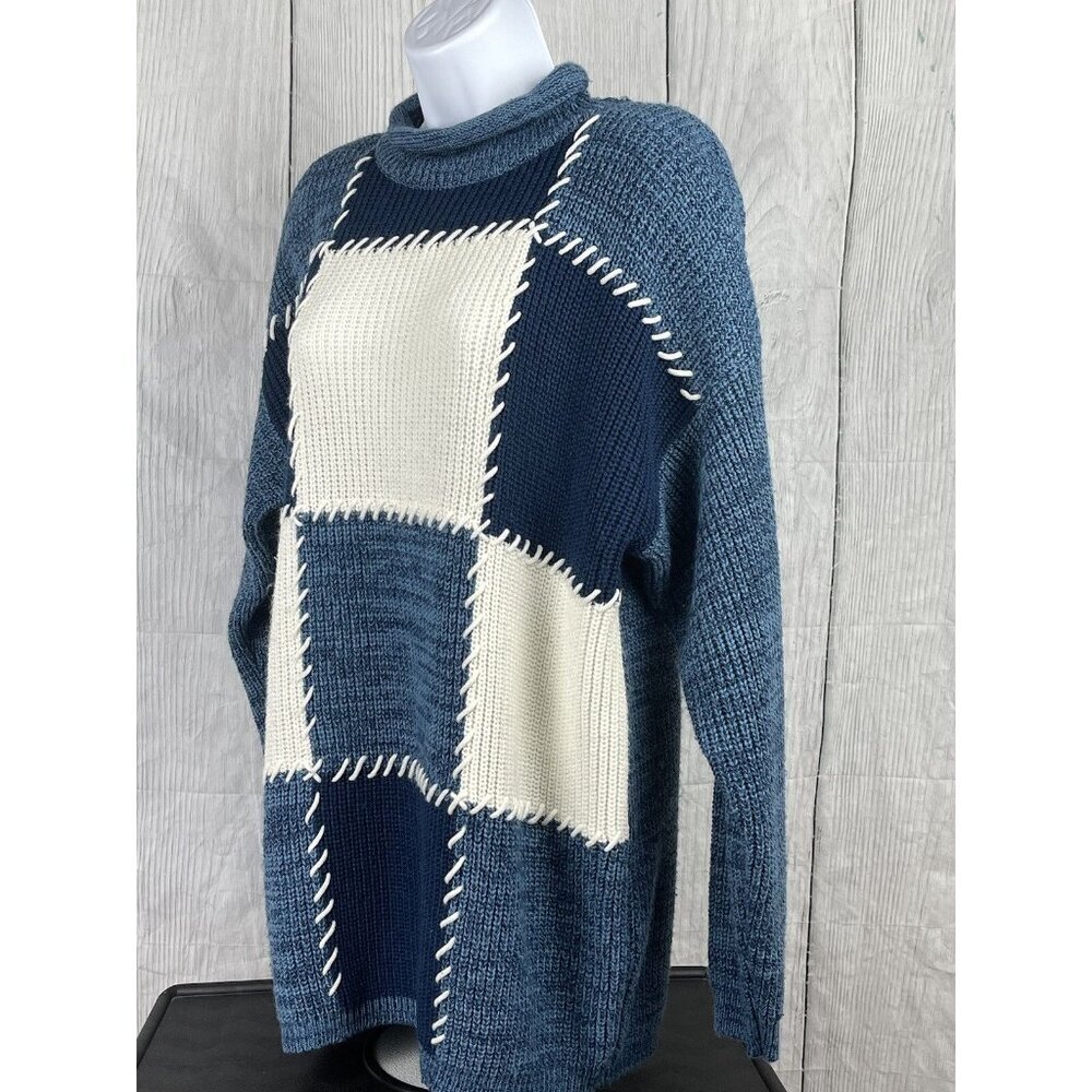 Spice of Life Womens Medium Vintage Long Sleeve Blue White Sweater Patchwork - Picture 7 of 11